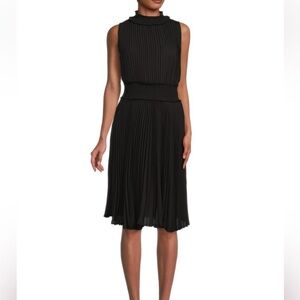 NWT Nanette Lepore Pleated Dress Black Sleeveless Mock Neck Size 4 Small